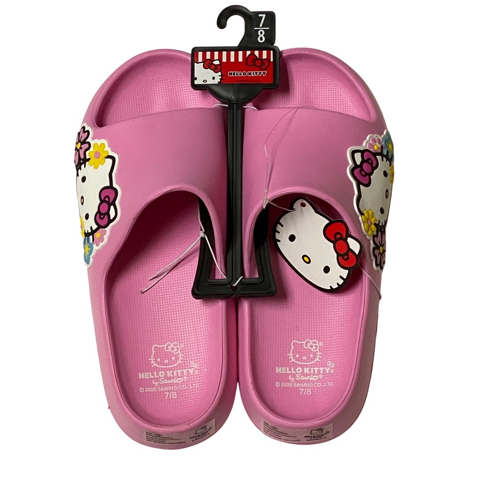 Hello Kitty Pink Slides Sandals Size 7/8 Womens Slip On Casual Pool Beach NWT